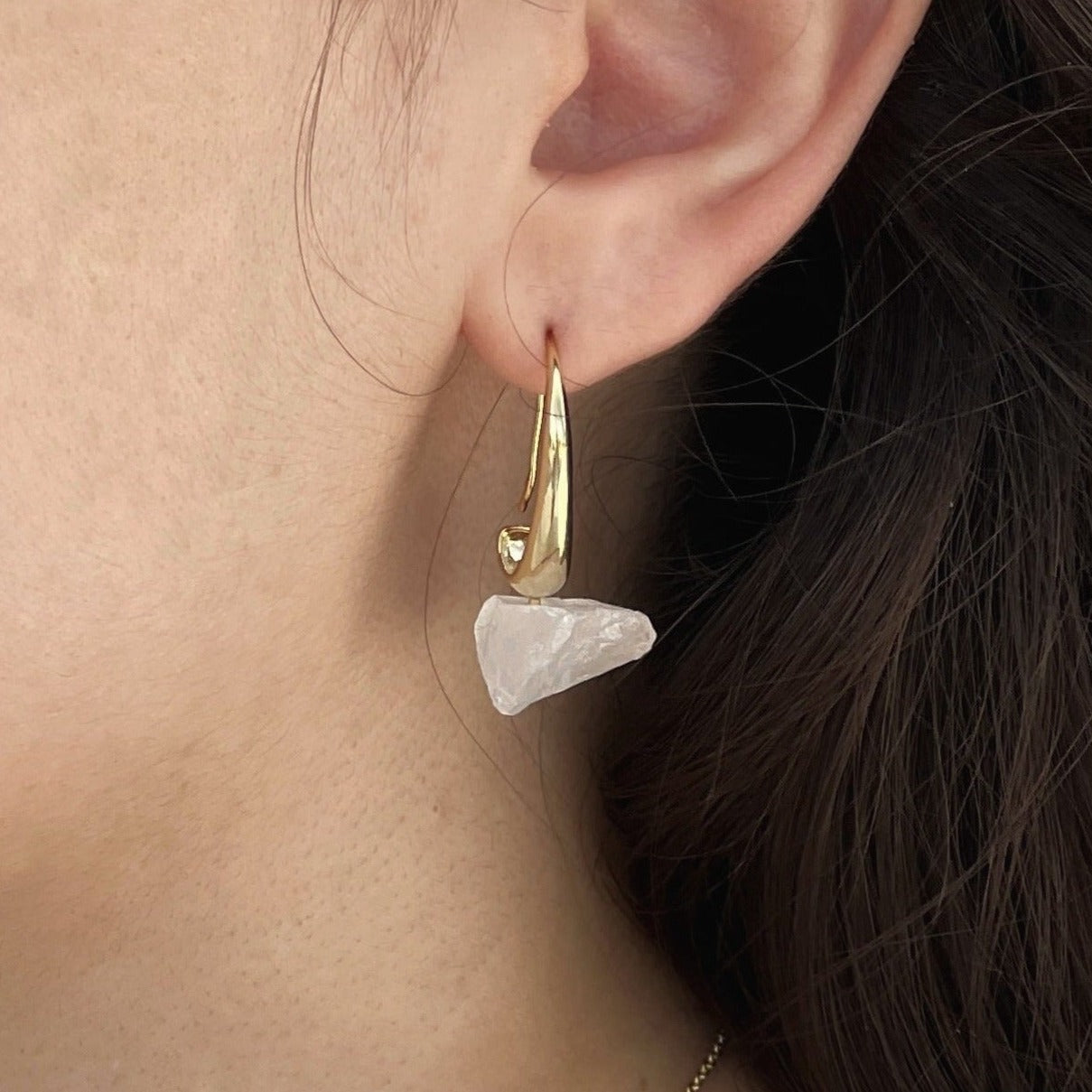 Crystal Quartz Raw Stone Earrings Image 2